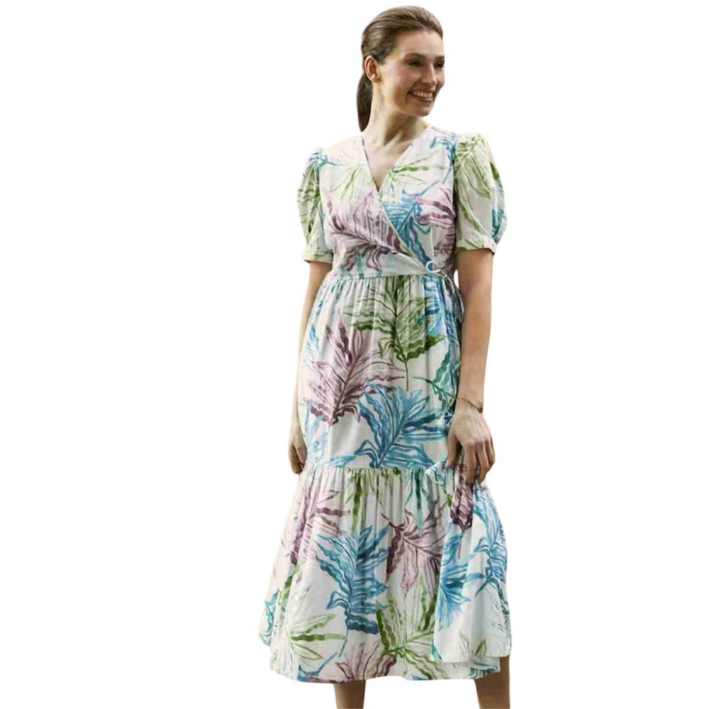 Hemp Floral Watercolour Wrap Dress NWT Size 8 Cruise Party Resort